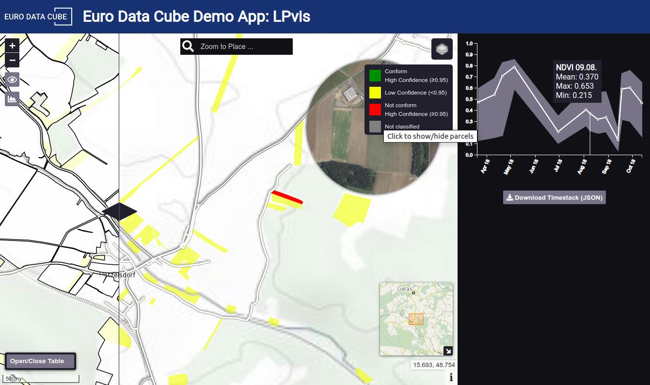 Filtering out conforming parcels together with NDVI timestack sidebar